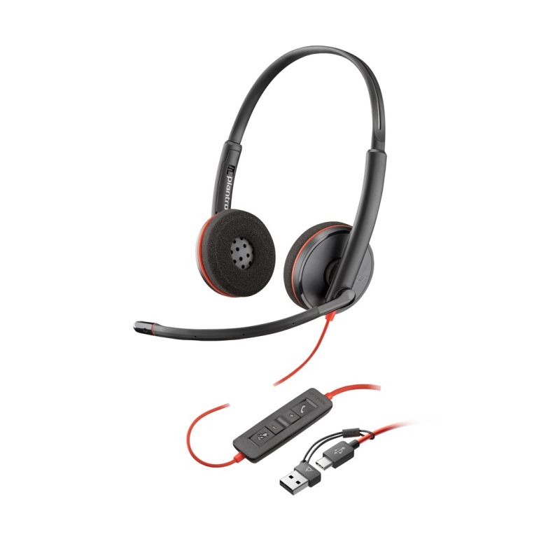 131. Poly Blackwire 3225 Stereo USB-C Headset +3.5mm Plug +USB-C/A Adapter (Bulk)