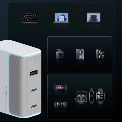 2. Cuktech AD1003EU 100W GaN 2x USB-C + USB-A Wall Charger with Cable - White