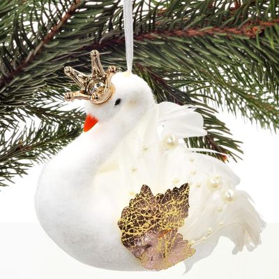 7. SWAN DECORATIVE HANGING BAUBLE 17CM PEARL WINGS