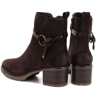10. Women's suede ankle boots on a block, brown Potocki SZ12527
