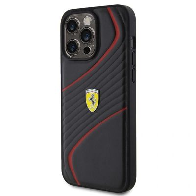 2. Ferrari Twist Metal Logo Case for iPhone 15 Pro Max - Black