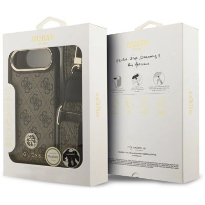 9. Guess 4G Strass Logo & Big Strap Metal Buttons MagSafe Case for iPhone Air - Brown