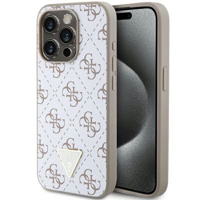 Guess 4G Triangle Metal Logo Case for iPhone 15 Pro - White