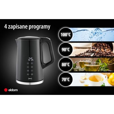 17. ELDOM CORDLESS KETTLE WITH TEMPERATURE CONTROL C540 JETTY 1.7 L 2200W BLACK