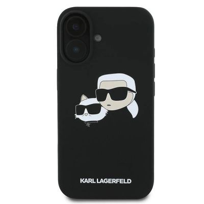 3. Karl Lagerfeld Silicone Case Nauble Heads Print MagSafe for iPhone 16 Plus - Black