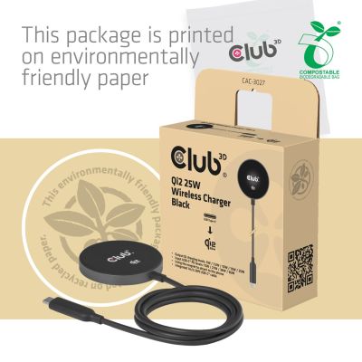 11. CLUB3D CAC-3027 Mobile Charger Smartphone, Universal Black DC Wireless Charging Fast Charging Internal