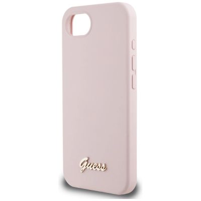 6. Guess Silicone Script Metal Logo MagSafe iPhone 16e Case - Pink