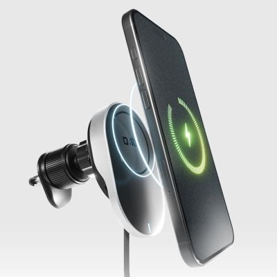 5. SBS TESUPP15WRETRACABL Wireless Charger Smartphone Holder with Retractable Cable Compatible with MagSafe - Black
