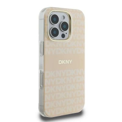 4. DKNY Repeat Texture Pattern With Stripe iPhone 16 Pro Max Case - Pink