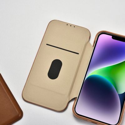 21. iCarer CE Premium Leather Folio Case iPhone 14 Plus Magnetic Flip Leather Folio Case MagSafe Brown (WMI14220715-BN)