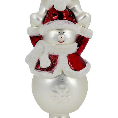 5. Glass Christmas Tree Topper with 3 Snowmen 28 cm