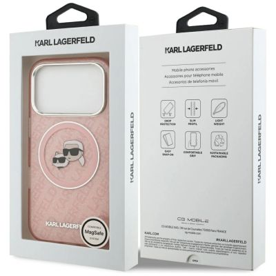 8. Karl Lagerfeld IML Glitter Karl & Choupette Heads Logo MagSafe Case for iPhone 17 Pro - Pink