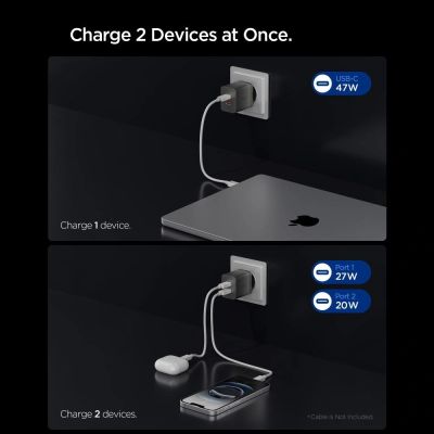 3. Spigen Essential EE472EU-GAN 2-Port 47W Wall Charger - Dark Gray