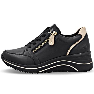 3. Women's leather wedge sneakers black Remonte Rieker D0T03-03