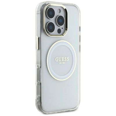 4. Guess IML Metal Colored Circle Classic Logo MagSafe case for iPhone 16 Pro Max - white