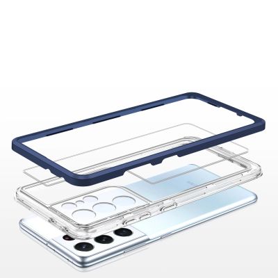 5. Clear 3in1 case for Samsung Galaxy S23 Ultra silicone cover with frame blue