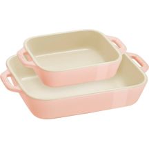 STAUB COOKING Set of 2 Rectangular Platters, Light Pink