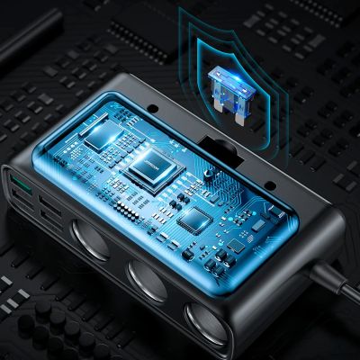 4. Joyroom JR-CL06 9in1 car charger 154W 5x USB-A / USB-C / 3x cigarette lighter socket PD QC PPS - black