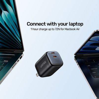 10. UNITEK 2X GAN 45W CHARGING UNIT, 2XUSB-C PD 3.0, QC, BLACK