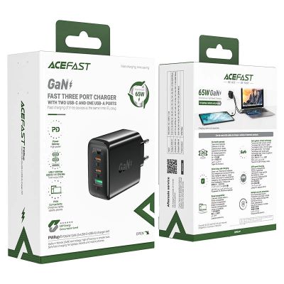 9. Acefast fast charger GaN (2x USB-C / USB-A) PPS / PD / QC4+ 65W white (A41)