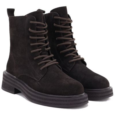 7. Women's leather ankle boots, suede, chocolate, Sergio Leone TR-02