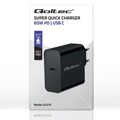 8. QOLTEC SUPER QUICK PD CHARGER | 1XUSB-C | 65W | 5-20V | 3-3.25A | BLACK