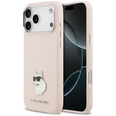 Karl Lagerfeld Silicone Choupette Metal Pin Case for iPhone 18 Pro Max / 17 Pro Max – Pink