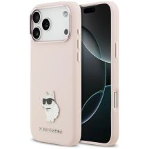Karl Lagerfeld Silicone Choupette Metal Pin Case for iPhone 18 Pro Max / 17 Pro Max – Pink