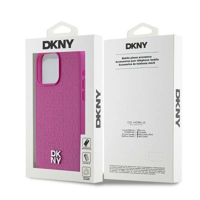 8. DKNY Leather Monogram Pattern Metal Logo MagSafe Case for iPhone 15 Pro Max - Pink