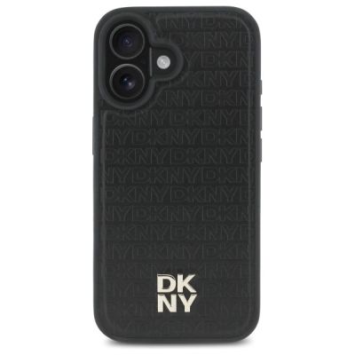 3. DKNY Repeat Pattern Stack Logo MagSafe iPhone 16 Case - Black