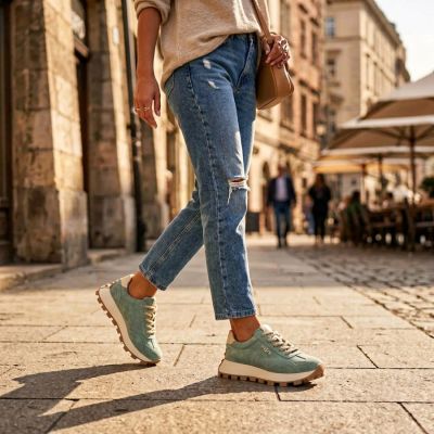 12. Leather platform sneakers in green Filippo DP7498
