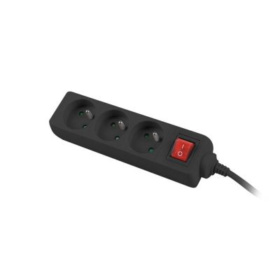 3. LANBERG 3 m Extension Lead with 3 x 230 V Type E Sockets, Switch and Solid Copper Cable, Black