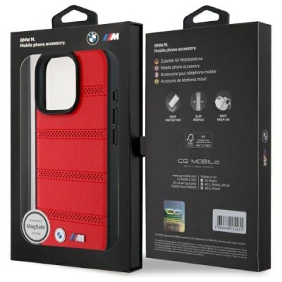 7. BMW M Perforated And Stitched Line MagSafe case for iPhone 16 Pro Max - red