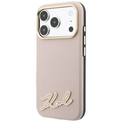 2. Karl Lagerfeld Grained with Resin Signature Logo MagSafe Case for iPhone 18 Pro / 17 Pro - Pink