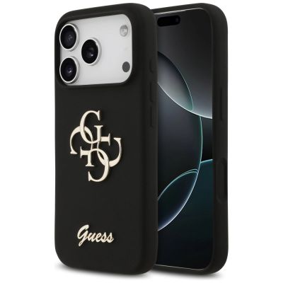 Guess Silicone Big 4G Script Case for iPhone 17 Pro - Black