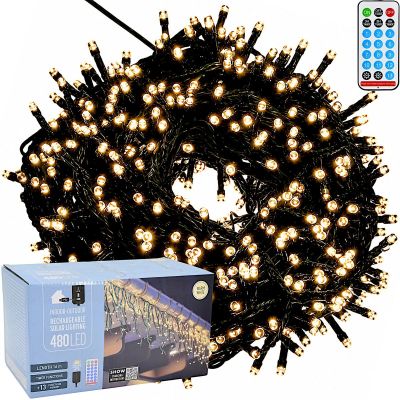 SOLAR STRING LIGHTS 480 LED 13 FUNCTIONS USB WARM WHITE