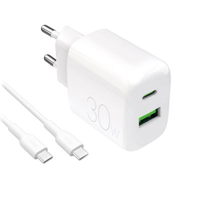 Puro PROLITE 30W USB-A / USB-C wall charger + USB-C - USB-C cable 1.2m - white