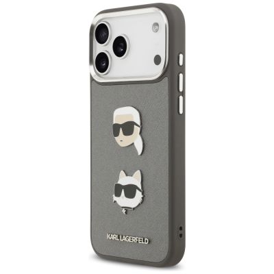 2. Karl Lagerfeld FW Grained Karl & Choupette Heads Pins & Logo iPhone 17 Pro Max Case - Gray