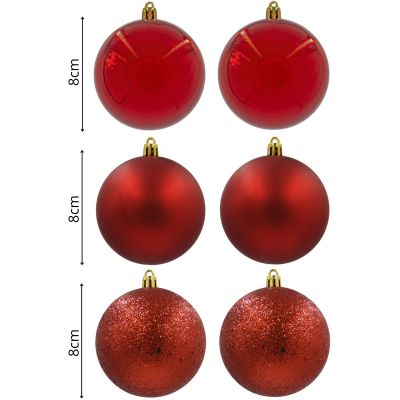 7. DECORATIVE PLASTIC BAUBLE SAFE 6 PCS 80MM RED