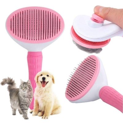 6. PINK SELF-CLEANING BRUSH FOR DOGS AND CAT