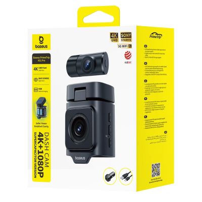 10. Baseus PrimeTrip VD1 Pro 4K Car Dash Cam with 1080p Rear Camera and Power Kit - Black