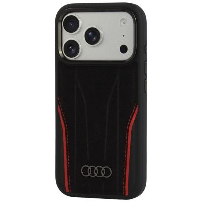 3. Audi R8 Genuine Leather MagSafe Case for iPhone 18 Pro / 17 Pro - Black and Red
