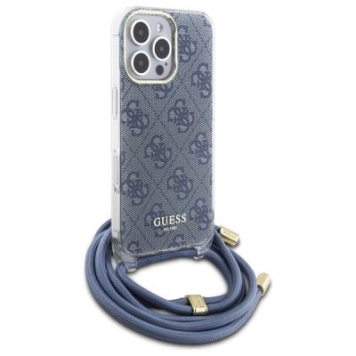 3. Guess Crossbody Cord 4G Print Case with Lanyard for iPhone 16 Pro - Blue