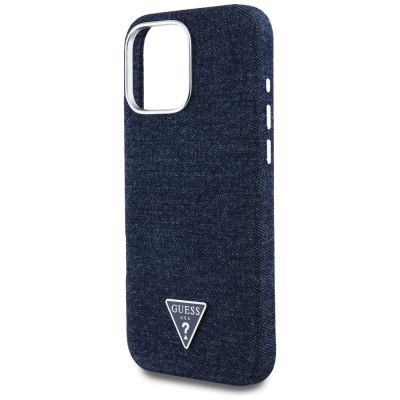 6. Guess Denim Triangle Logo MagSafe iPhone 16 Pro Max Case - Blue
