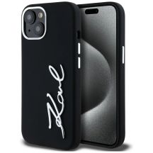 Karl Lagerfeld Silicone Metal Script Logo iPhone 15 Case - Black