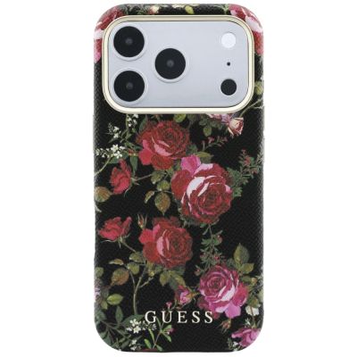3. Guess Blossom Roses Print MagSafe Case for iPhone 18 Pro / 17 Pro – Black