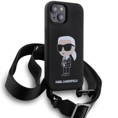 3. Karl Lagerfeld KLHCP15SSCBSKNK iPhone 15 6.1" hardcase black/black Crossbody Silicone Ikonik