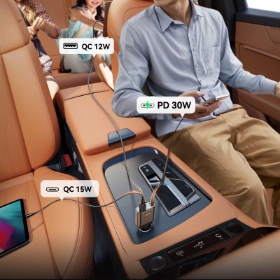 5. Joyroom JR-CCL07 3-in-1 Car Charger with Built-in Retractable Cable - Dark Gray