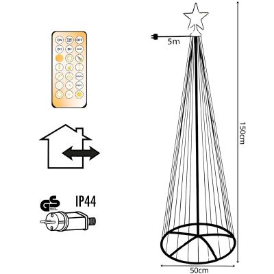 4. DECORATIVE CHRISTMAS TREE 154 LED SUPER WARM WHITE 150 CM REMOTE CONTROL BLACK FRAME