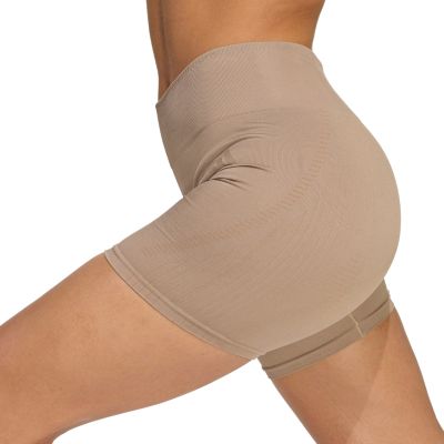 5. Women's adidas Workout Essentials 4 inch beige shorts JX3926